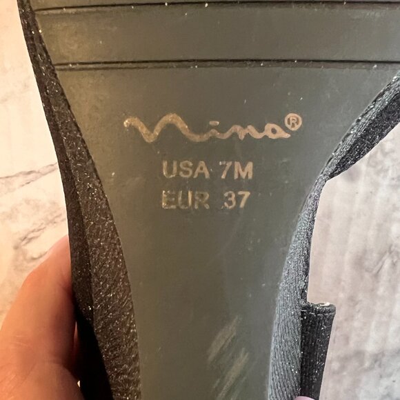 Nina Veleria Wedges Size 7 Black Glitterati Rhinestone Detail Open Toe … - Picture 8 of 12